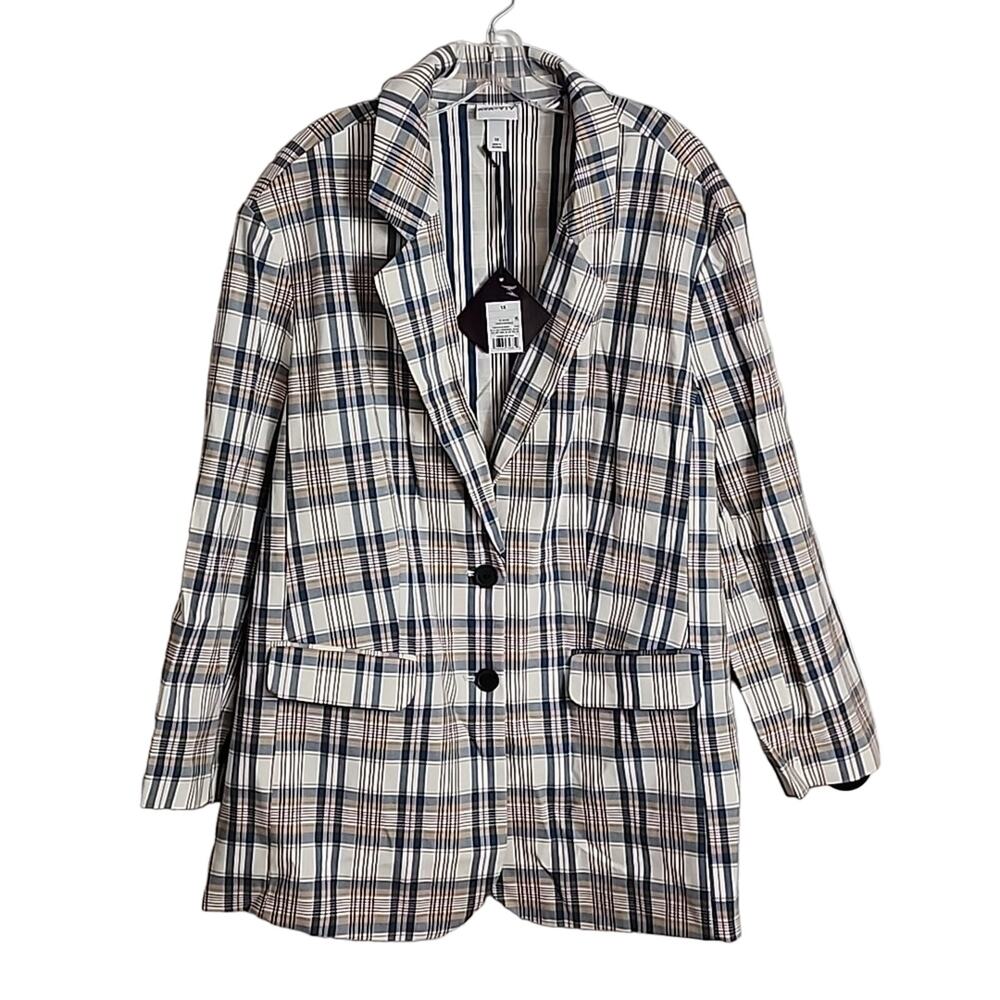 Ava & Viv Plaid Blazer in Neutral Tones